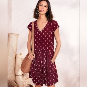 Garnet Hill Red Burgundy Summer Dress Size 4 V Neck Pockets